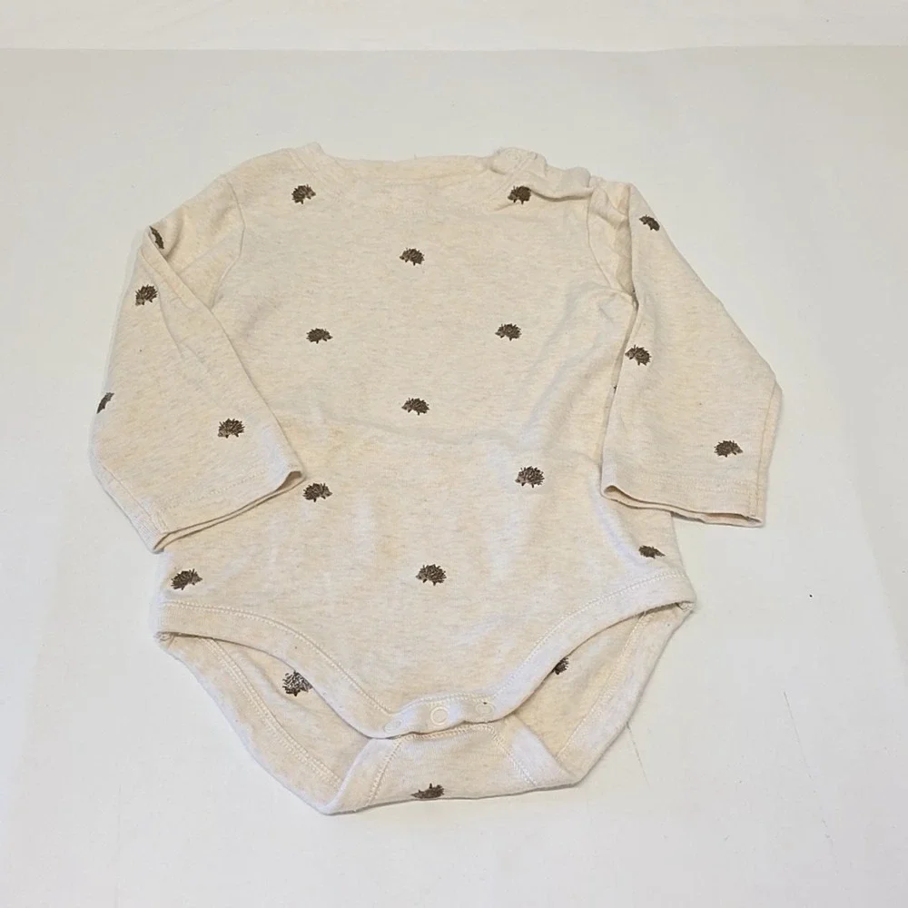 Vtg Gymboree Bodysuit Unisex 9-12 Months Cream Hedgehog Embroidered Long Sleeve